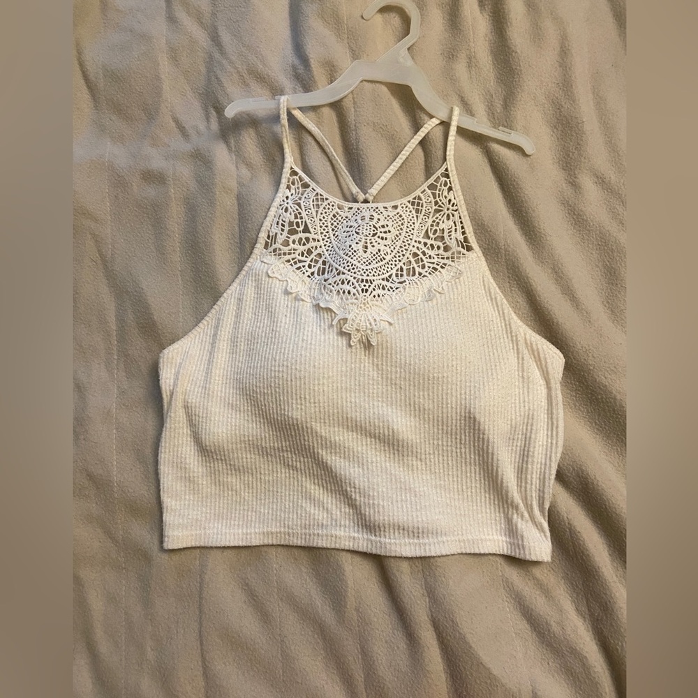 Mudd Lace Front Cropped Padded Tank Top.